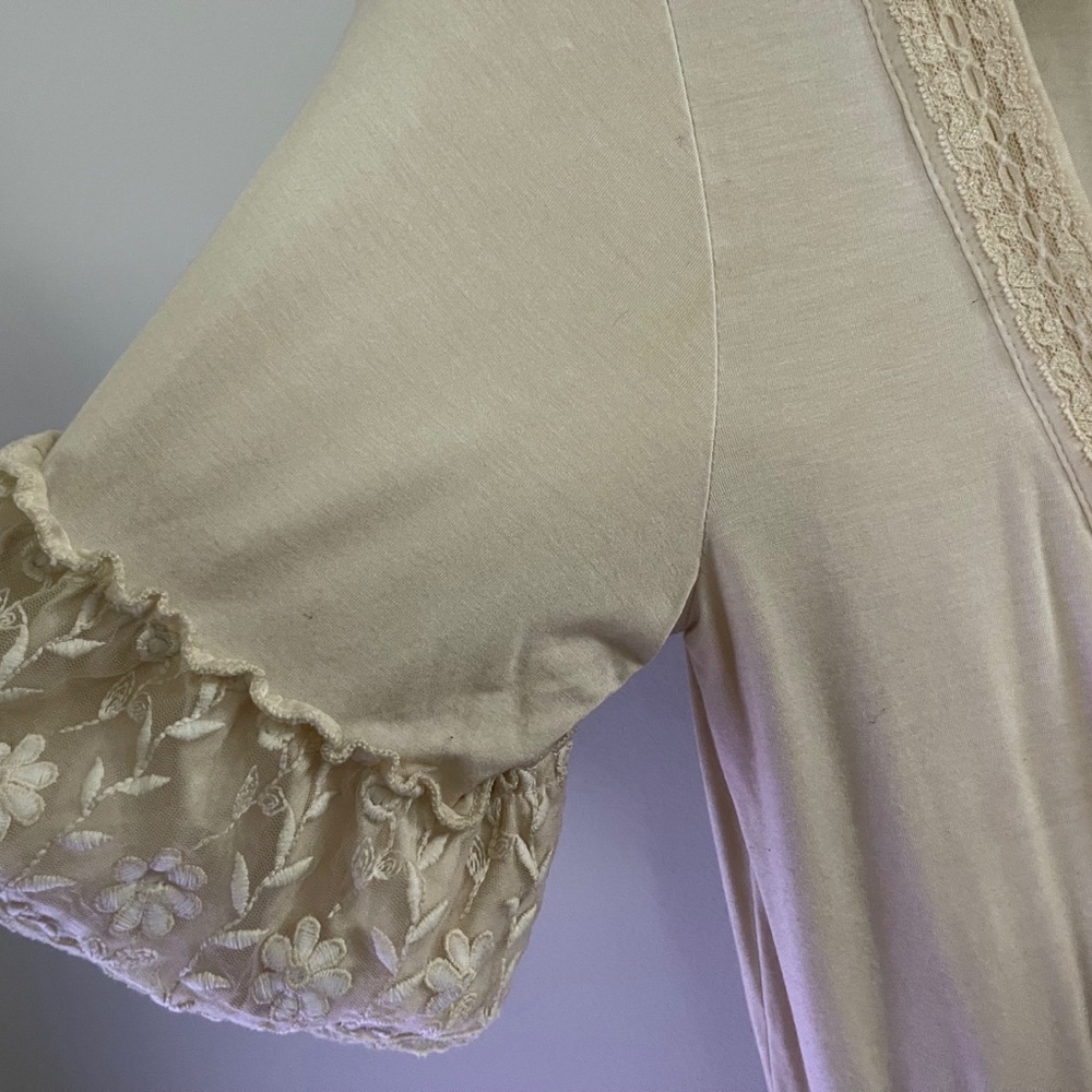 POL Beige Boho Floral Lace Trim Fairy Ethereal Cottagecore Chic - Picture 4 of 5